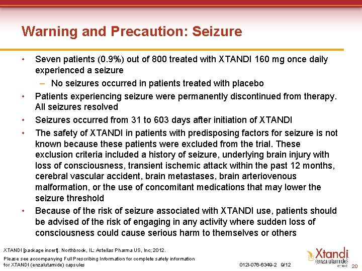 Warning and Precaution: Seizure • • • Seven patients (0. 9%) out of 800 Warning and Precaution: Seizure • • • Seven patients (0. 9%) out of 800