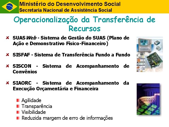Ministério do Desenvolvimento Social Secretaria Nacional de Assistência Social Operacionalização da Transferência de Recursos