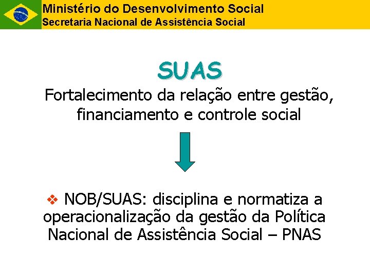 Ministério do Desenvolvimento Social Secretaria Nacional de Assistência Social SUAS Fortalecimento da relação entre