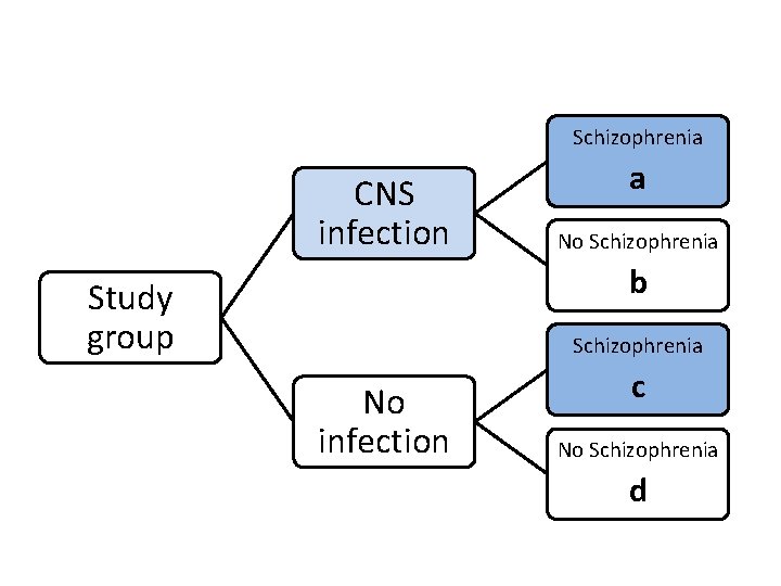 Schizophrenia CNS infection a No Schizophrenia b Study group Schizophrenia No infection c No
