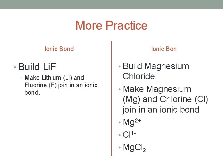 More Practice Ionic Bond • Build Li. F • Make Lithium (Li) and Fluorine