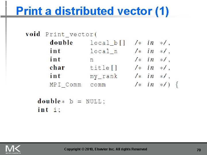 Print a distributed vector (1) Copyright © 2010, Elsevier Inc. All rights Reserved 70