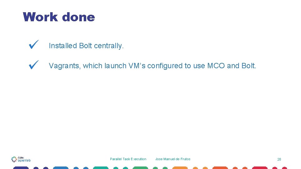 Work done Installed Bolt centrally. Vagrants, which launch VM’s configured to use MCO and Work done Installed Bolt centrally. Vagrants, which launch VM’s configured to use MCO and
