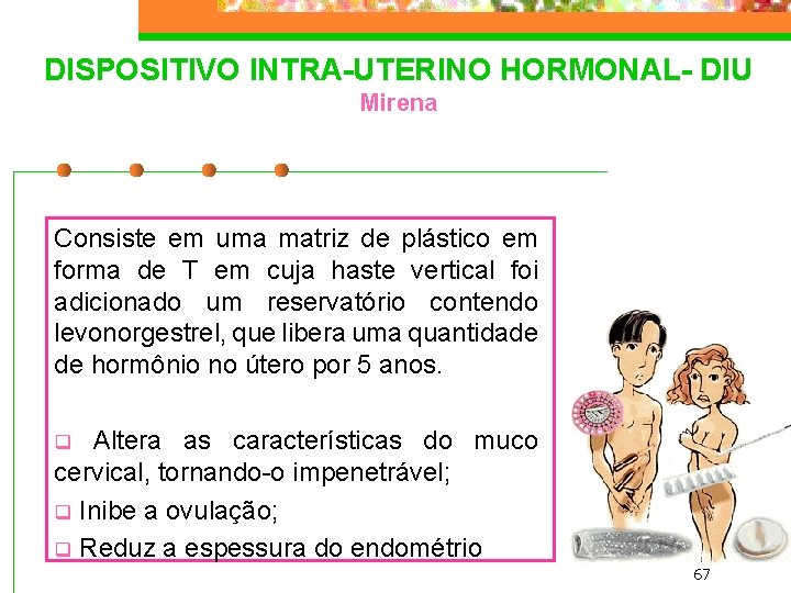 DISPOSITIVO INTRA-UTERINO HORMONAL- DIU Mirena Consiste em uma matriz de plástico em forma de