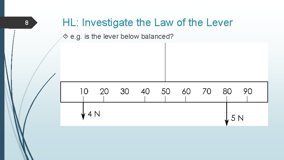 8 HL: Investigate the Law of the Lever e. g. is the lever below