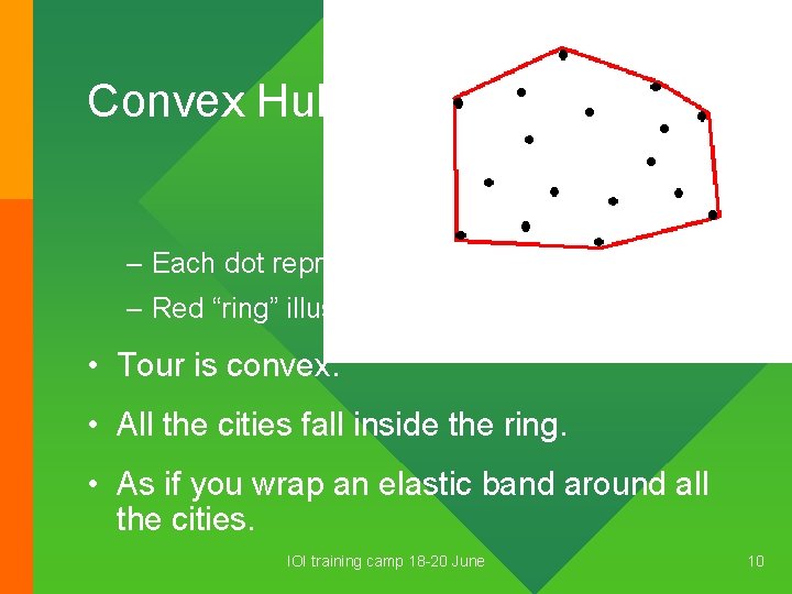 Convex Hull – Each dot represents a city. – Red “ring” illustrates the convex