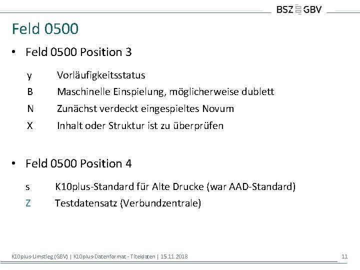 Feld 0500 • Feld 0500 Position 3 y Vorläufigkeitsstatus B Maschinelle Einspielung, möglicherweise dublett