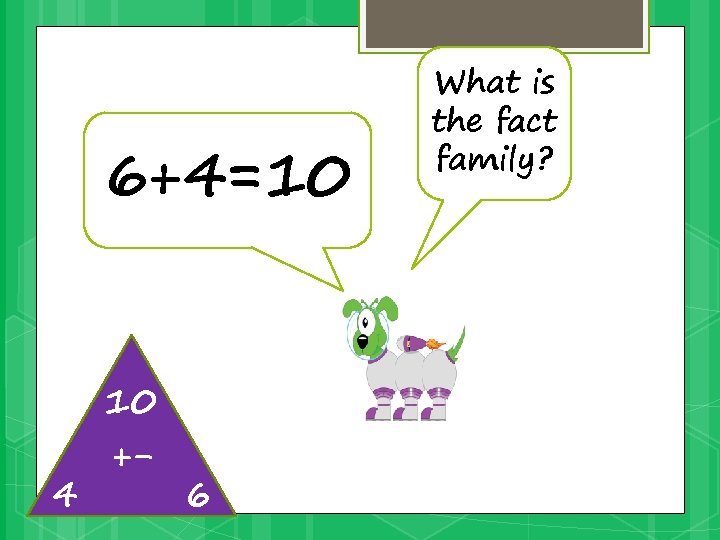 6+4=10 4 10 +- 6 What is the fact family? 