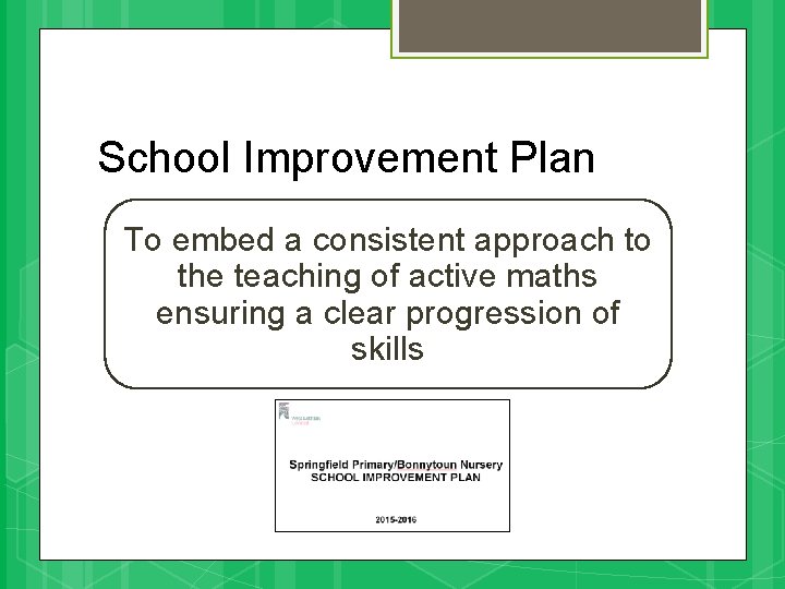 School Improvement Plan To embed a consistent approach to the teaching of active maths