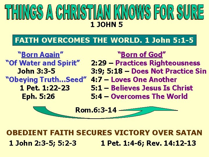 1 JOHN 5 FAITH OVERCOMES THE WORLD. 1 John 5: 1 -5 “Born Again”