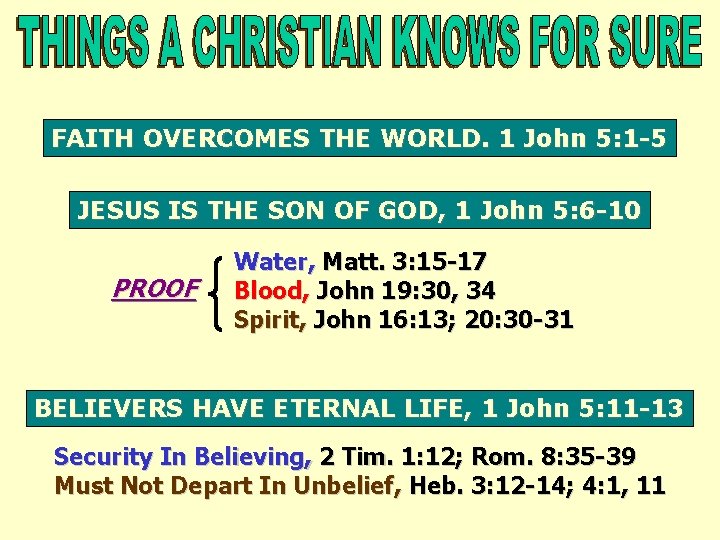 FAITH OVERCOMES THE WORLD. 1 John 5: 1 -5 JESUS IS THE SON OF