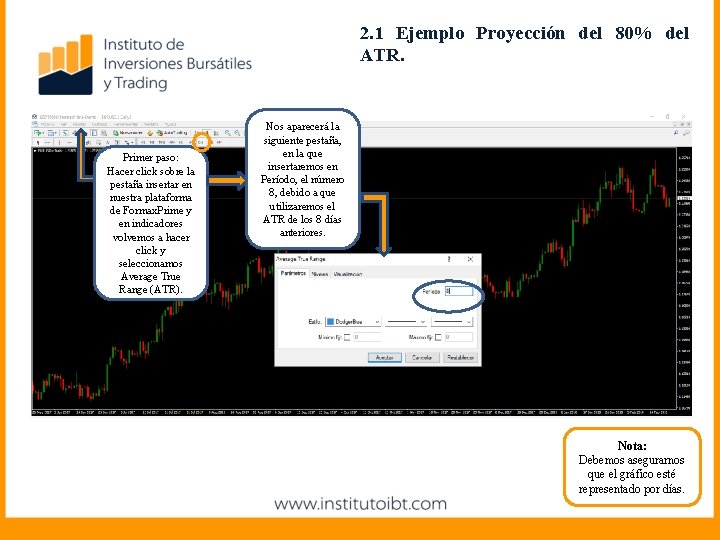 2. 1 Ejemplo Proyección del 80% del ATR. Primer paso: Hacer click sobre la