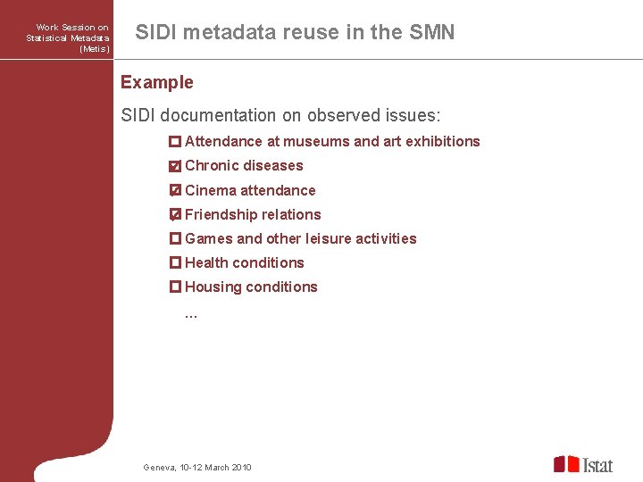 Work Session on Statistical Metadata (Metis) SIDI metadata reuse in the SMN Example SIDI