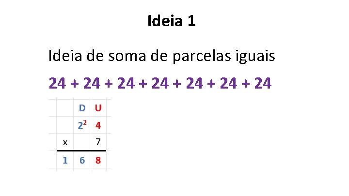 Ideia 1 Ideia de soma de parcelas iguais 24 + 24 + 24 