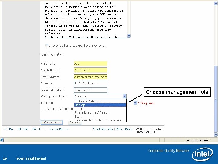 Choose management role 10 Intel Confidential Choose management role 10 Intel Confidential
