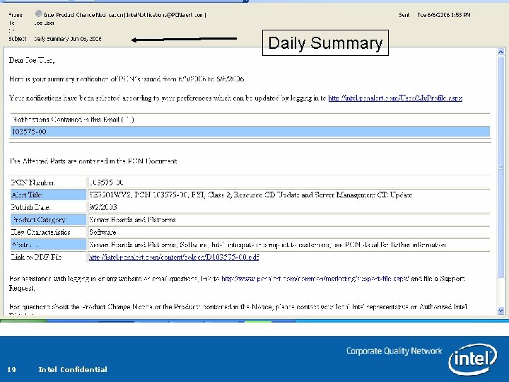 Daily Summary 19 Intel Confidential Daily Summary 19 Intel Confidential