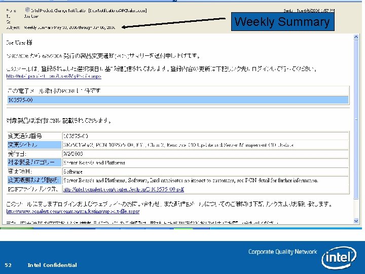 Weekly Summary 52 Intel Confidential Weekly Summary 52 Intel Confidential