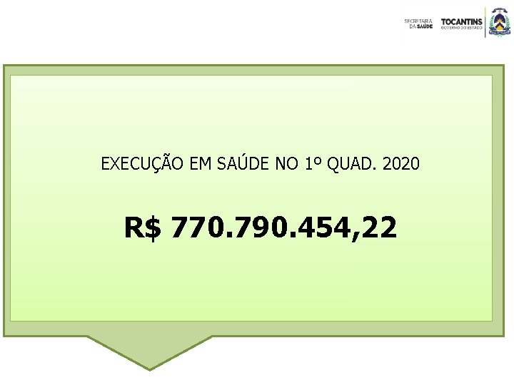 EXECUÇÃO EM SAÚDE NO 1º QUAD. 2020 R$ 770. 790. 454, 22 
