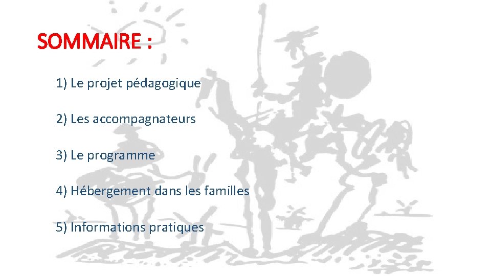 SOMMAIRE : 1) Le projet pédagogique 2) Les accompagnateurs 3) Le programme 4) Hébergement