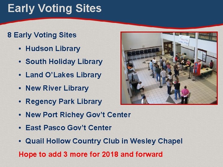 Early Voting Sites 8 Early Voting Sites • Hudson Library • South Holiday Library