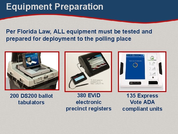 Equipment Preparation Per Florida Law, ALL equipment must be tested and prepared for deployment