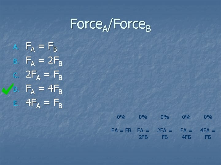 Force. A/Force. B A. B. C. D. E. FA = F B FA =