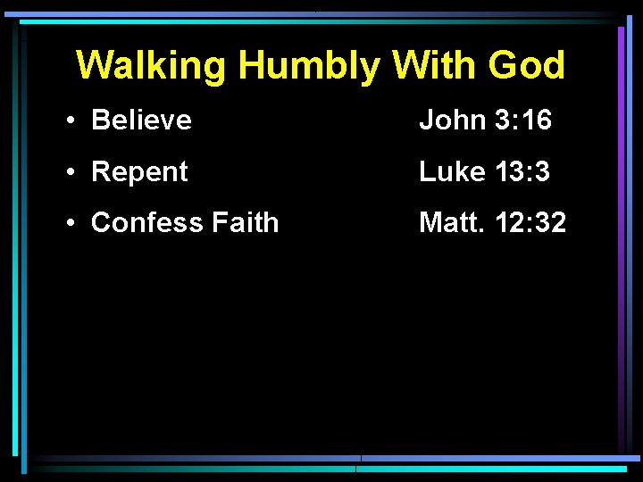 Walking Humbly With God • Believe John 3: 16 • Repent Luke 13: 3