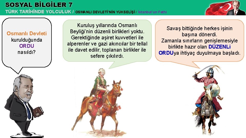 TÜRK TARİHİNDE YOLCULUK / OSMANLI DEVLETİ’NİN YÜKSELİŞİ / İstanbul’un Fethi Osmanlı Devleti kurulduğunda ORDU