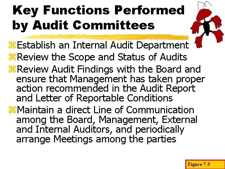 Key Functions Performed by Audit Committees z. Establish an Internal Audit Department z. Review