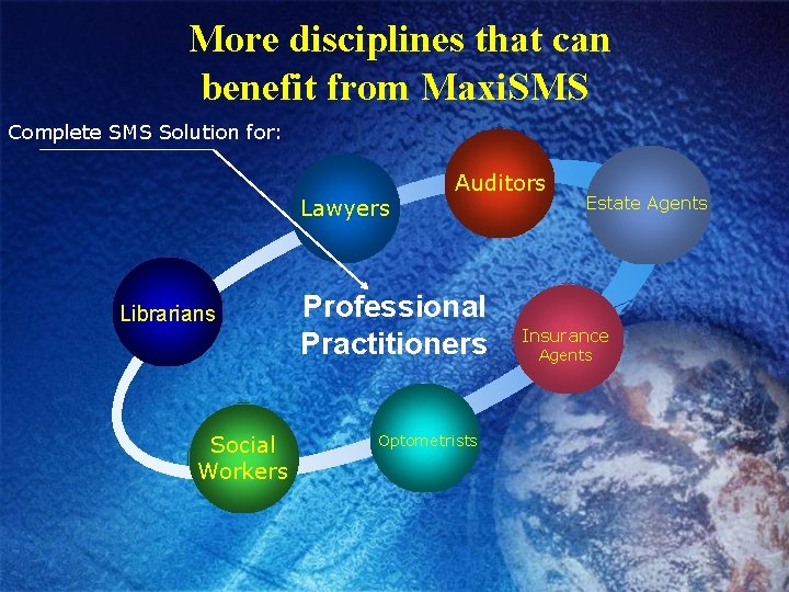 More disciplines that can benefit from Maxi. SMS Complete SMS Solution for: Lawyers Librarians