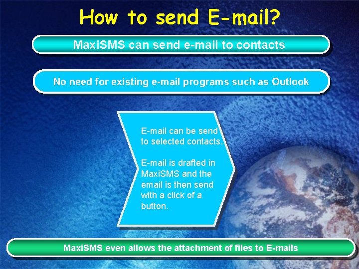 How to send E-mail? Maxi. SMS can send e-mail to contacts No need for