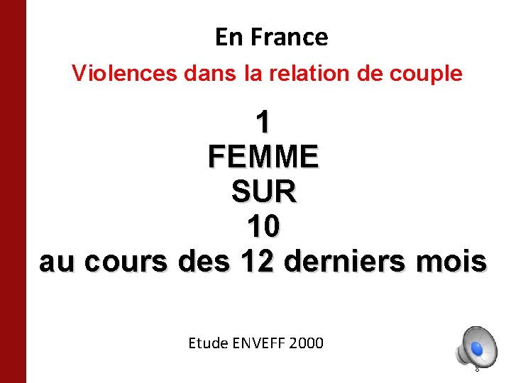 En France Violences dans la relation de couple 1 FEMME SUR 10 au cours