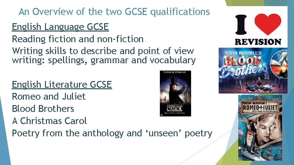 An Overview of the two GCSE qualifications English Language GCSE Reading fiction and non-fiction