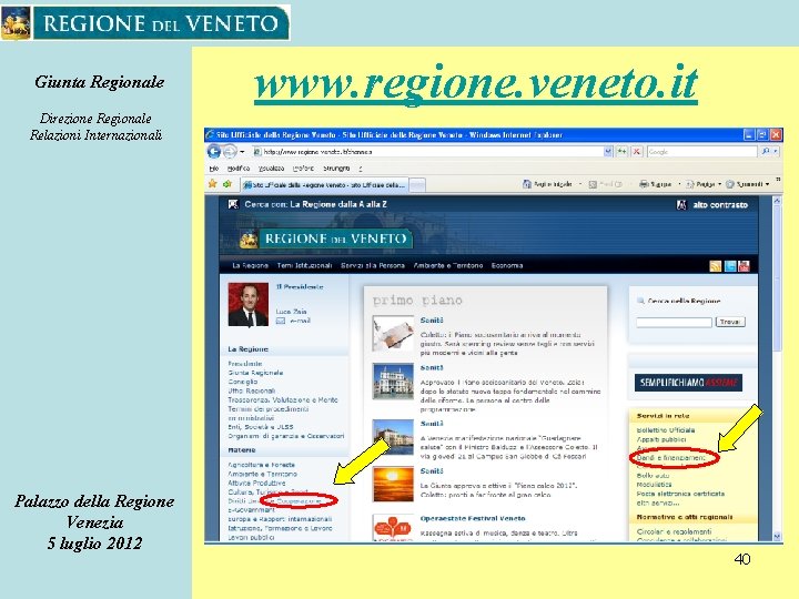 Giunta Regionale www. regione. veneto. it Direzione Regionale Relazioni Internazionali Palazzo della Regione Venezia