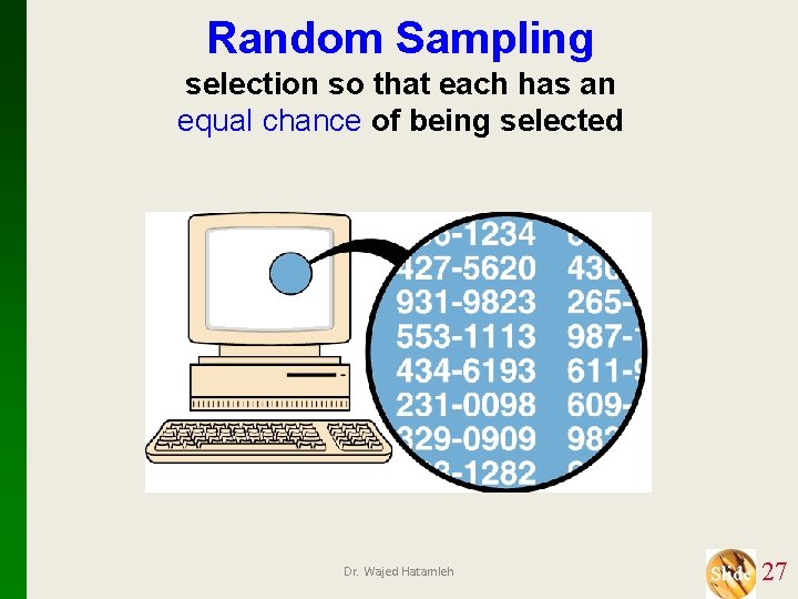 Random Sampling selection so that each has an equal chance of being selected Dr.