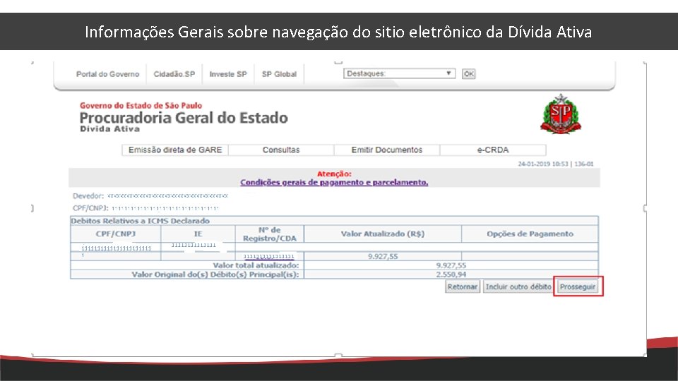 Informações Gerais sobre navegação do sitio eletrônico da Dívida Ativa 