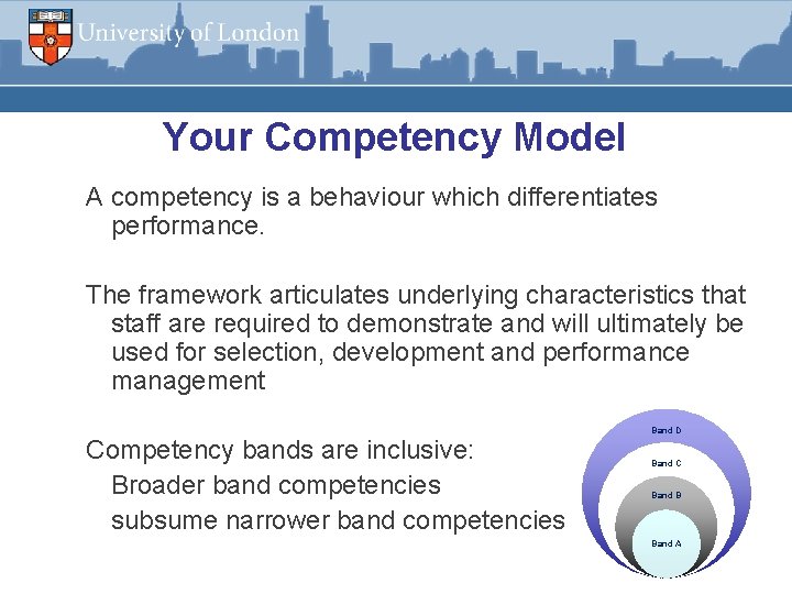 Your Competency Model A competency is a behaviour which differentiates performance. The framework articulates