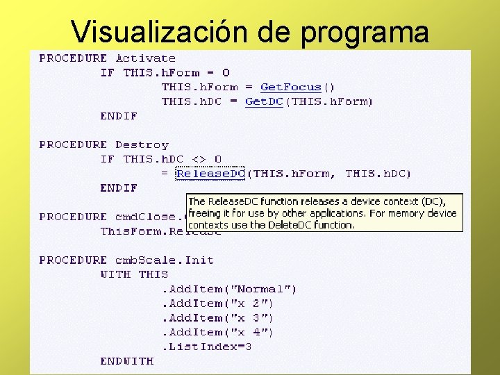 Visualización de programa 
