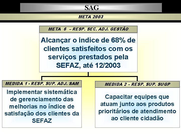 SAG META 2003 META 6 – RESP. SEC. ADJ. GESTÃO Alcançar o índice de