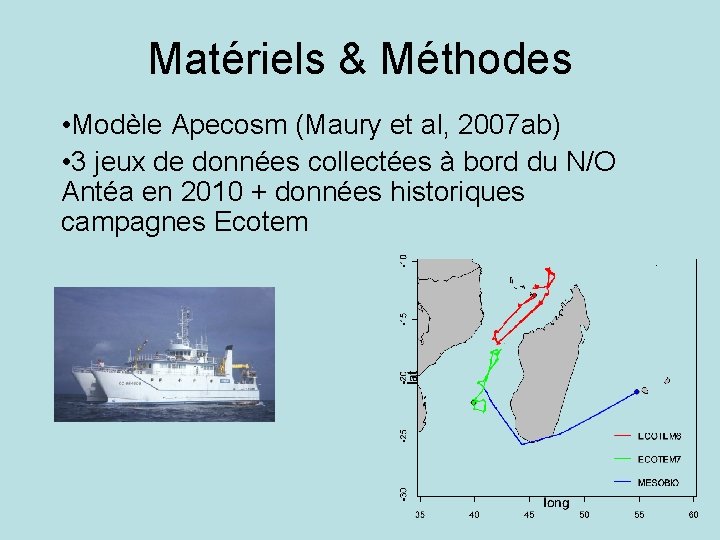 Matériels & Méthodes • Modèle Apecosm (Maury et al, 2007 ab) • 3 jeux