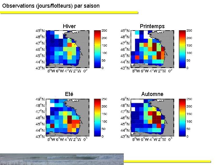 Observations (jours/flotteurs) par saison Hiver Printemps Eté Automne 