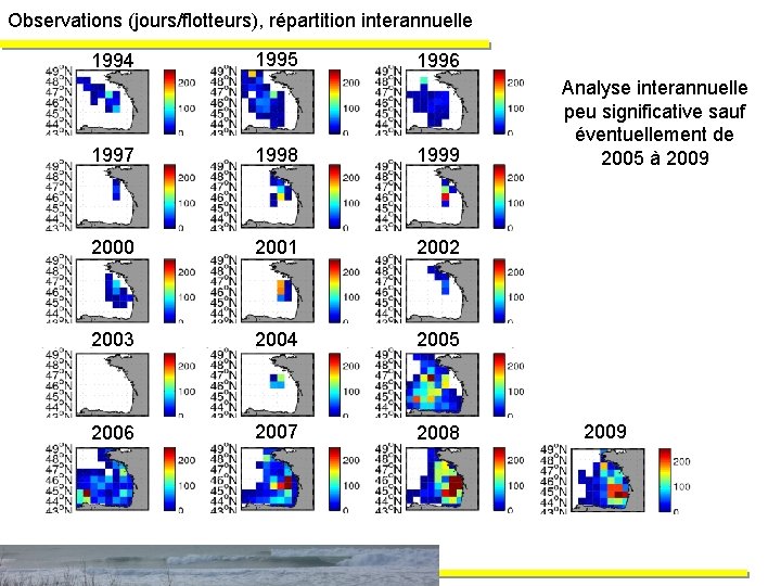 Observations (jours/flotteurs), répartition interannuelle 1994 1995 1996 1997 1998 1999 2000 2001 2002 2003