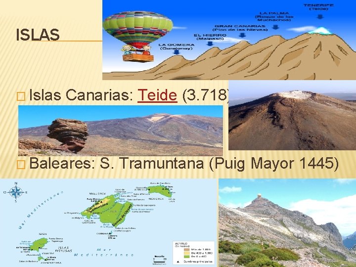 ISLAS � Islas Canarias: Teide (3. 718) � Baleares: S. Tramuntana (Puig Mayor 1445)