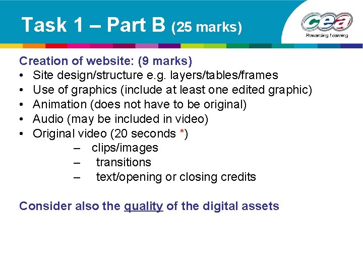 Task 1 – Part B (25 marks) Creation of website: (9 marks) • Site