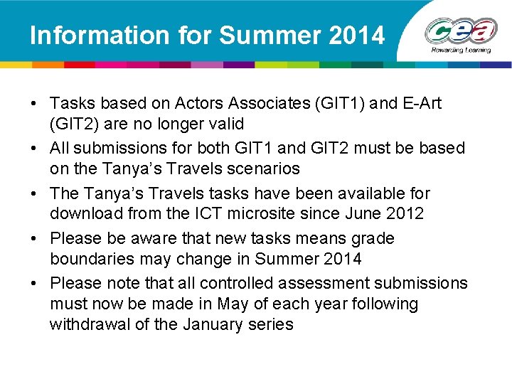 Information for Summer 2014 • Tasks based on Actors Associates (GIT 1) and E-Art