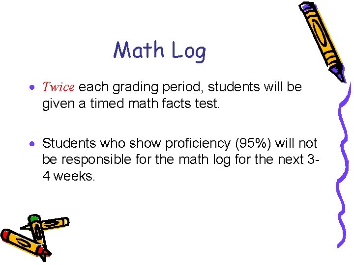 Math Log · Twice each grading period, students will be given a timed math