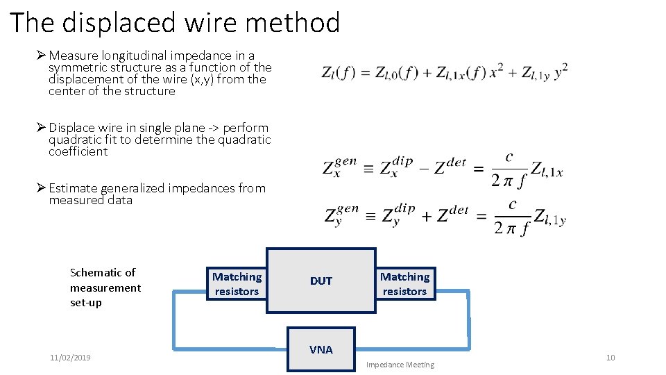 The displaced wire method Ø Measure longitudinal impedance in a symmetric structure as a