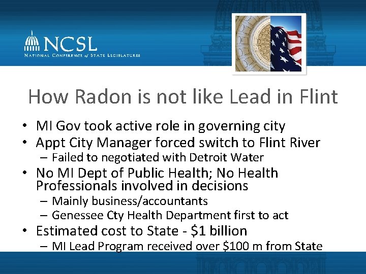 How Radon is not like Lead in Flint • MI Gov took active role