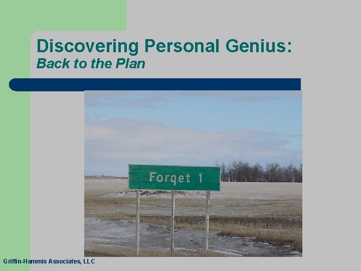 Discovering Personal Genius: Back to the Plan Griffin-Hammis Associates, LLC 