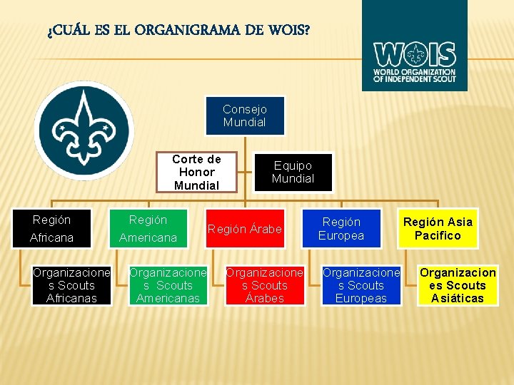 ¿CUÁL ES EL ORGANIGRAMA DE WOIS? Consejo Mundial Corte de Honor Mundial Región Africana